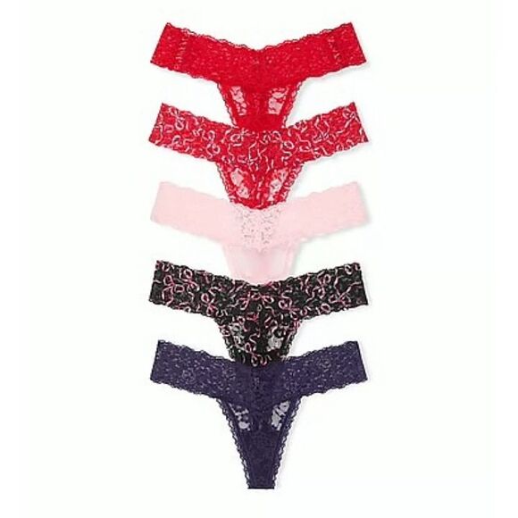 Victoria's Secret Lace Thong Panties Womens Medium 5 Pack No Show VS Panty - Picture 3 of 6